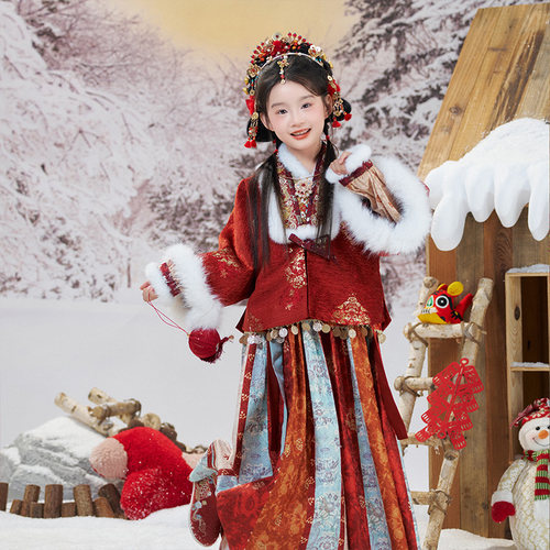 十三余加厚新年女童华丽拜年服