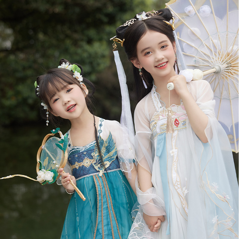 十三余童装[王者荣耀-白蛇青蛇]国风汉服女童新款连衣裙秋季