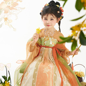 国风汉服女童仙气刺绣齐胸绣花连衣裙秋季 十三余童装 繁光秋月