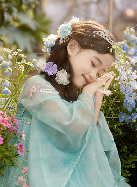 十三余童装[迪士尼艾莎-阿伦戴尔的繁花]国风汉服女童新款夏