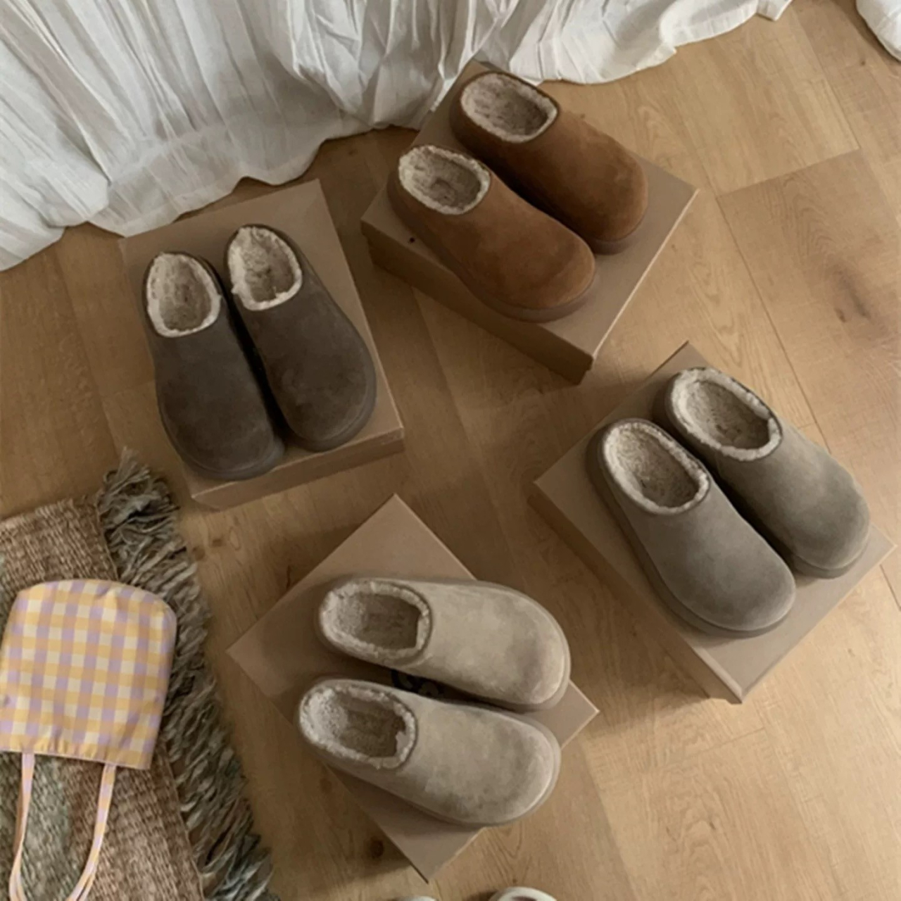 真皮加绒勃肯鞋女厚底全包穆勒鞋毛毛半拖秋冬外穿一脚蹬保暖棉鞋