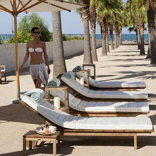 北欧户外躺椅柚木酒户外沙滩店泳池海柚休闲实木躺滩床防腐游轮沙