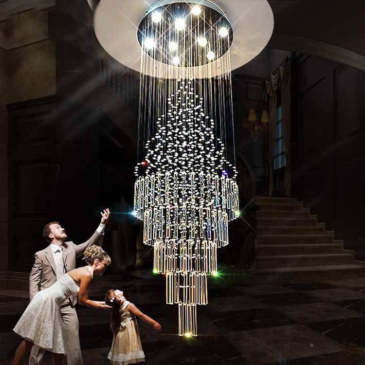 客法式轻奢圆形别墅复中式楼空水晶大长吊灯大厅楼梯灯简约灯137