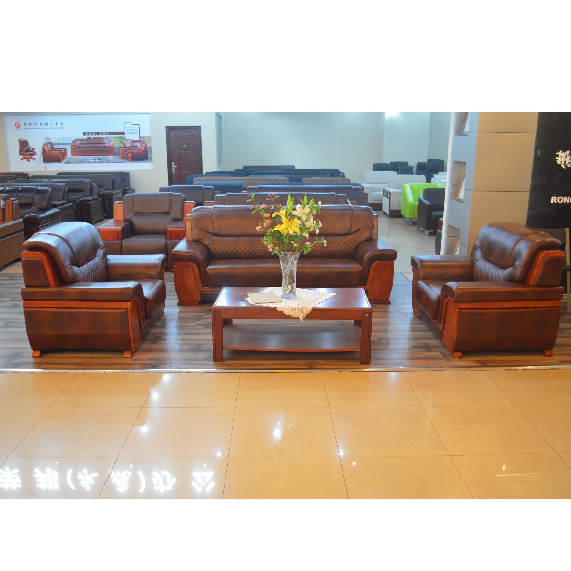 公务沙发中式商会客接待沙发三人位员厚工办公室沙发木办架皮YA-2