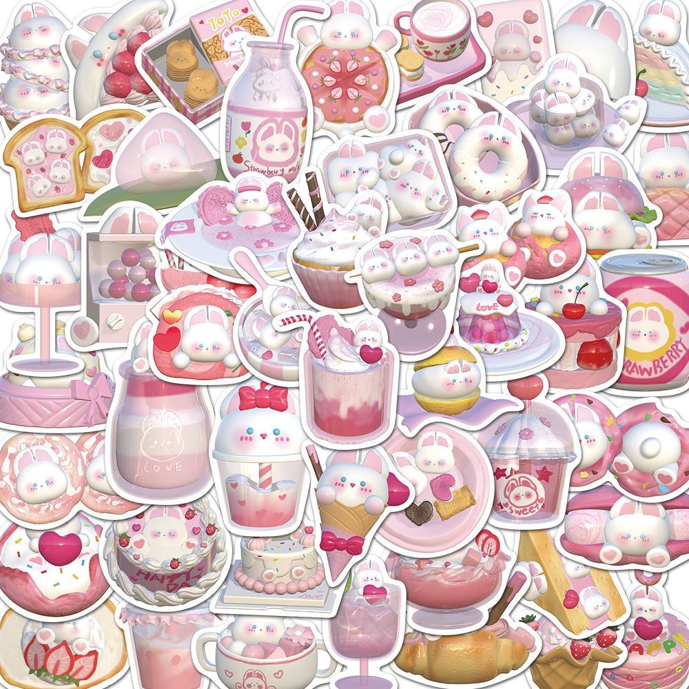 50张卡通布丁兔可爱高颜值网红爆款甜品防水韩系手机壳装饰贴纸
