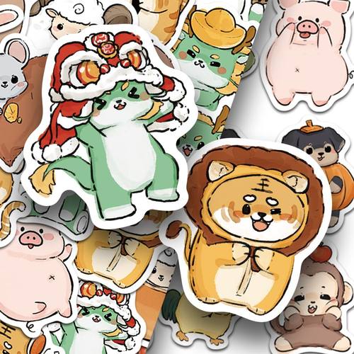 120张十二生肖小动物贴纸卡通可爱手账手机壳笔记本装饰防水贴画