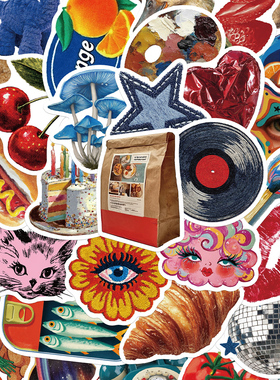 100张复古Y2K风格贴纸趣味艺术风儿童装饰手账桌面手机壳笔记本