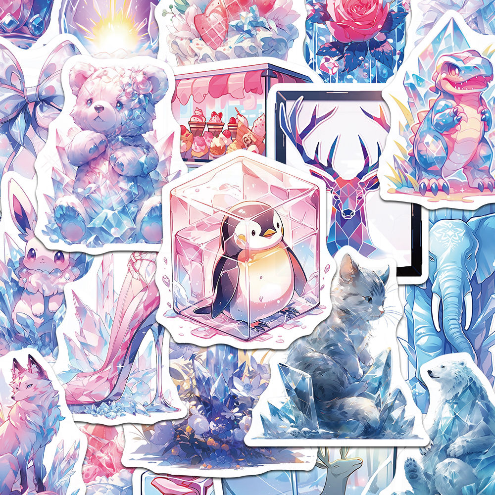 50张冰雪世界卡通可爱贴纸动物物件甜品手机壳笔记本装饰防水贴画