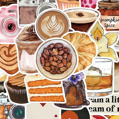 100张咖啡灵感美学贴纸趣味ins儿童风装饰手账桌面手机壳笔记本