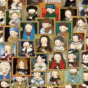 100张Q版世界名画贴纸卡通趣味艺术学生装饰手账桌面手机笔记本