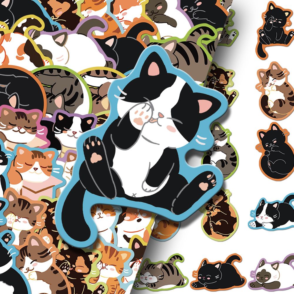 100张萌宠猫咪贴纸卡通可爱治愈呆萌diy手机壳背卡装饰防水贴画