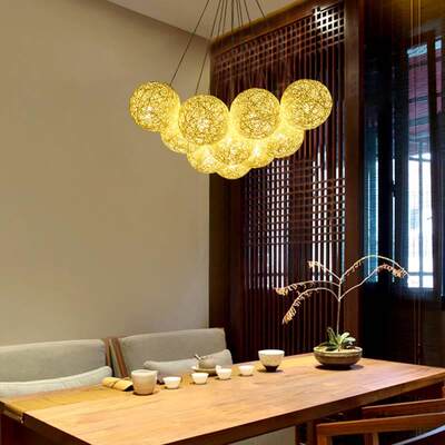 北欧复古创意个性吊灯藤艺麻球客厅卧室酒吧台咖啡厅大气吊灯