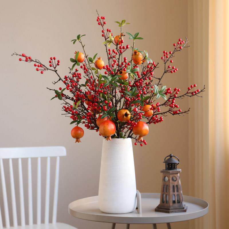装饰红果子新年红色红浆果发财果假花仿真花摆件客厅冬青发财红果
