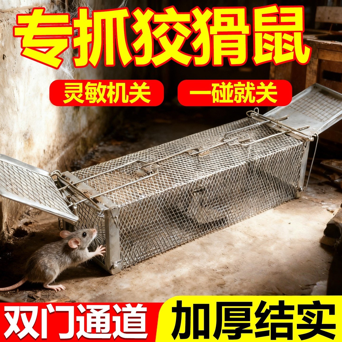 老鼠笼捕鼠器神器全自动家用双开门踏板式室内外捉抓老鼠克星陷阱