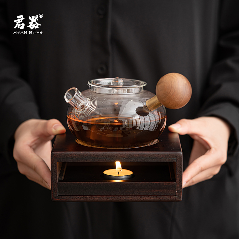 今觉可明火直烧玻璃壶耐高温煮茶器养生壶围聚煮茶炉蜡烛温茶炉