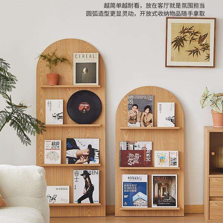 原木杂志架中古风置物书架拱形展示架绘本架落地靠墙收纳架