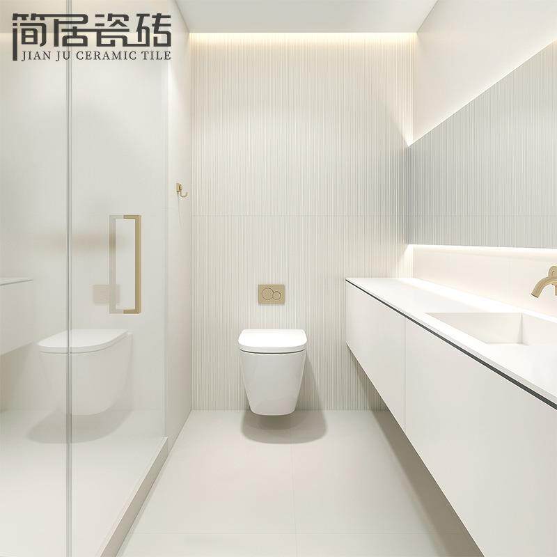 极简轻奢风奶油白色通体板岩格栅瓷砖卫生间洗手间墙砖地砖1200