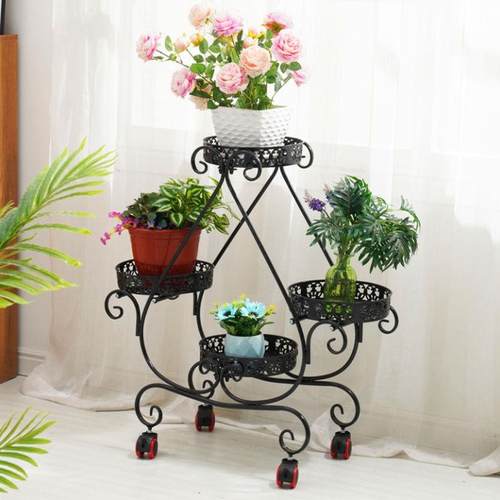 花架子铁艺多层绿萝吊兰绿植阳台客厅室内落地式带轮可移动花盆架