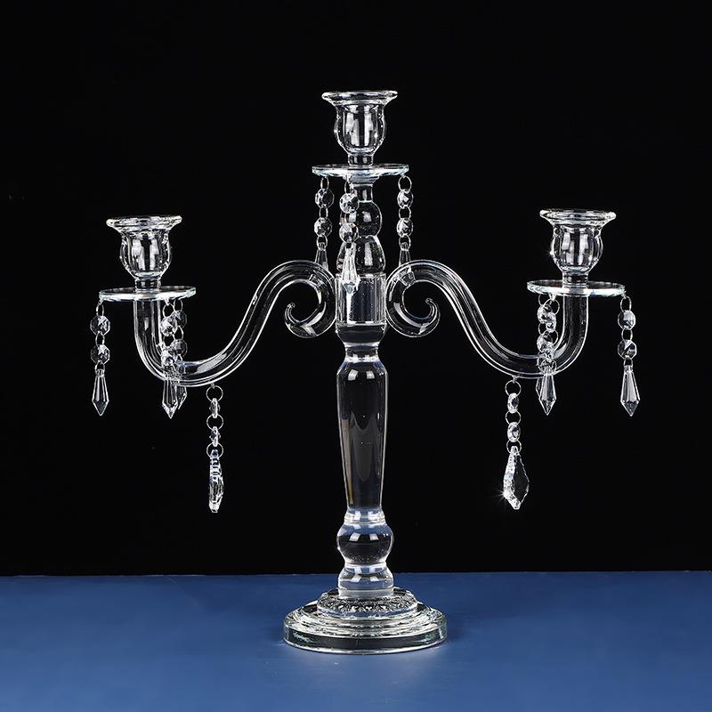 简约现代三头水晶烛台蜡烛台水晶装饰工艺品摆件直销婚庆道具