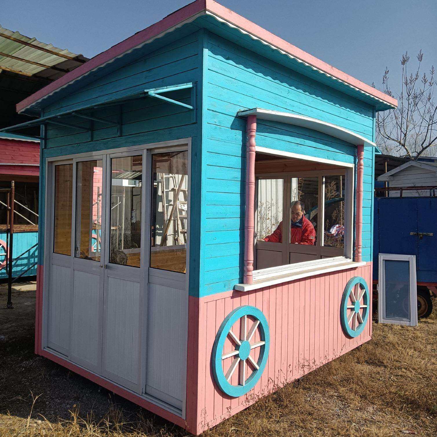 防腐木售货亭不锈钢售卖亭钢结构移动木屋小卖部广场商业街贩卖亭