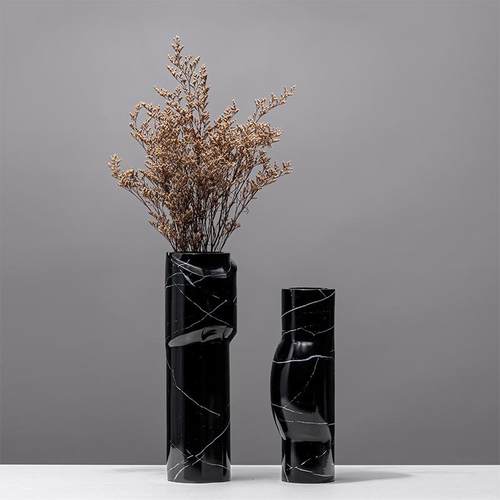 现代轻奢树脂大理石纹纸花瓶家居饰品客厅茶几电视柜餐桌干花花器