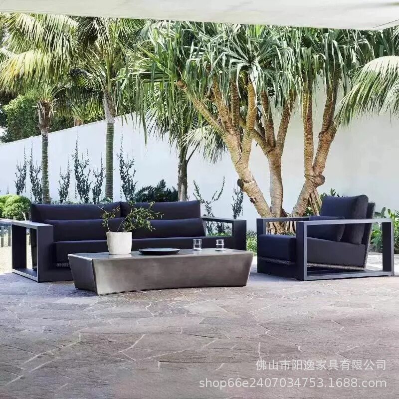 北欧户外休闲藤沙发室外花园庭院铝合金沙发露台防水民宿藤编沙发