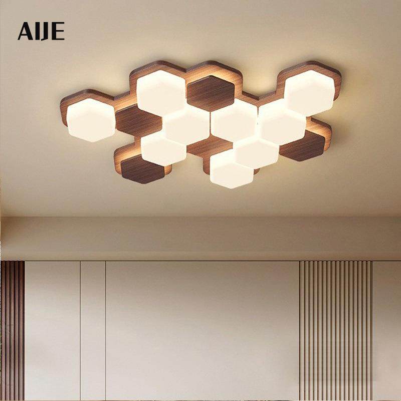 客厅吸顶灯中古风胡桃木纹蜂窝造型护眼灯简约现代几何艺术房间灯,清洗/食品/商业设备,风口/风叶/风机配件,淘宝优惠券,粉丝福利购,淘宝优惠卷