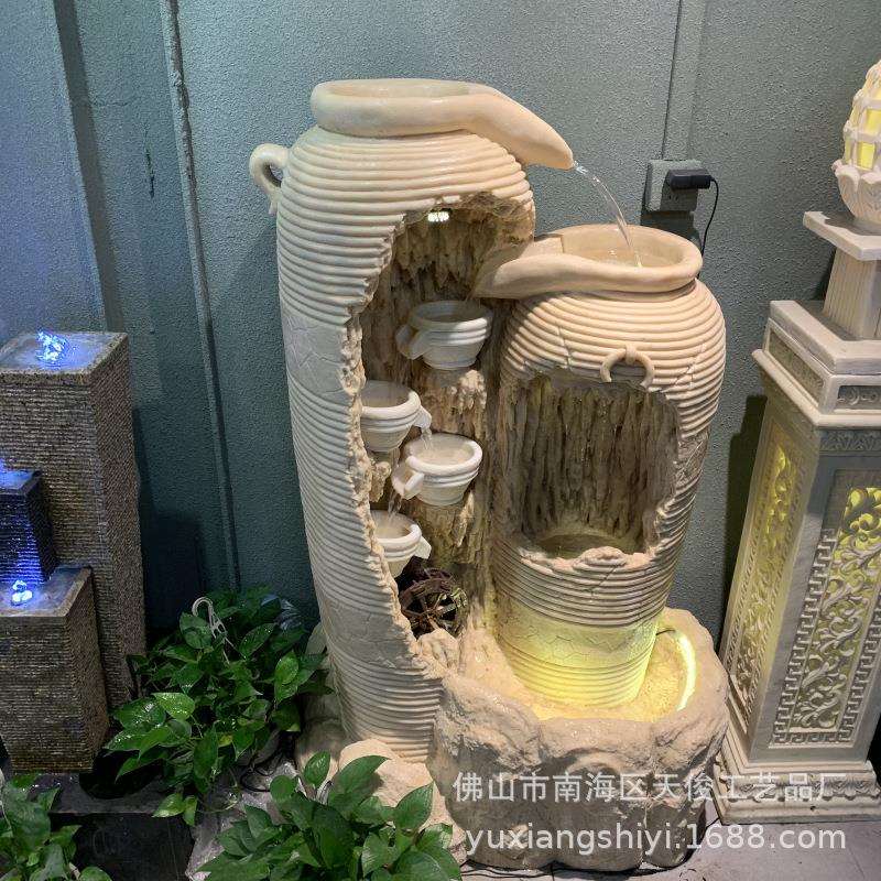 喷泉流水摆件跌水水帘喷泉风水轮工艺品摆件创意水景花园景观装饰