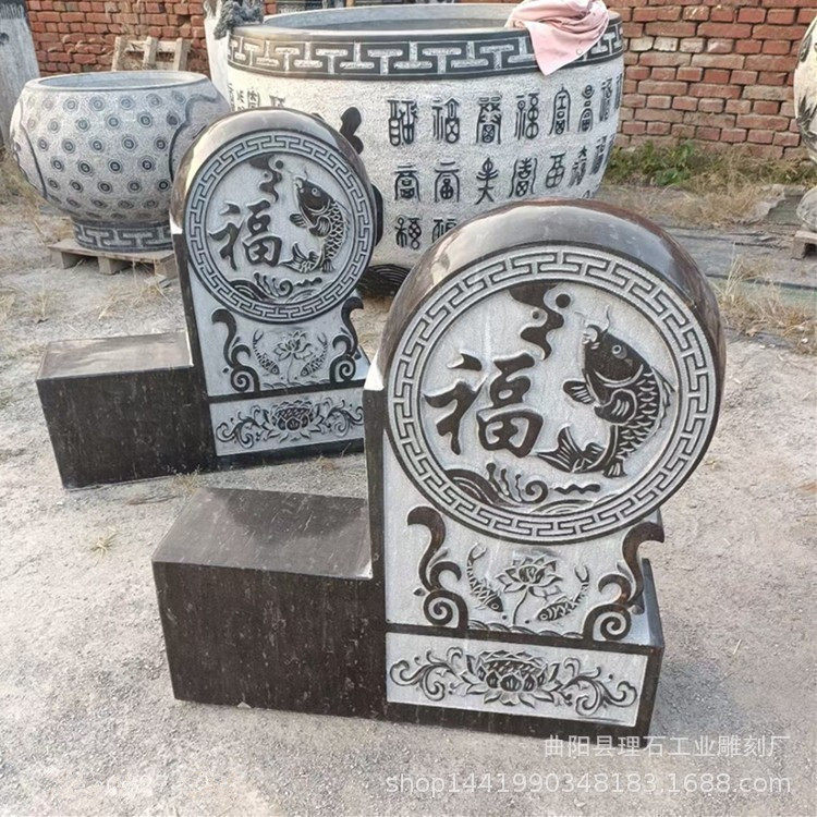 中式天然青石抱鼓石门墩一对