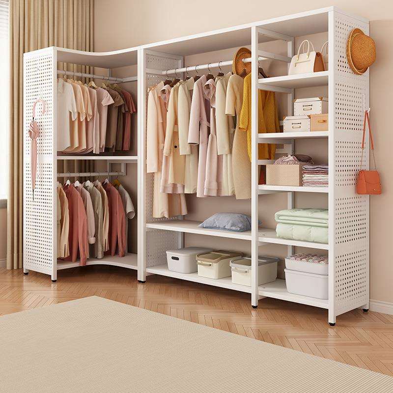 L7转角衣帽架家用卧室洞洞板金属挂衣架子开放式落地衣柜组合置物