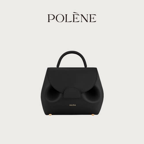 Polene黑色光面牛皮手提斜挎包