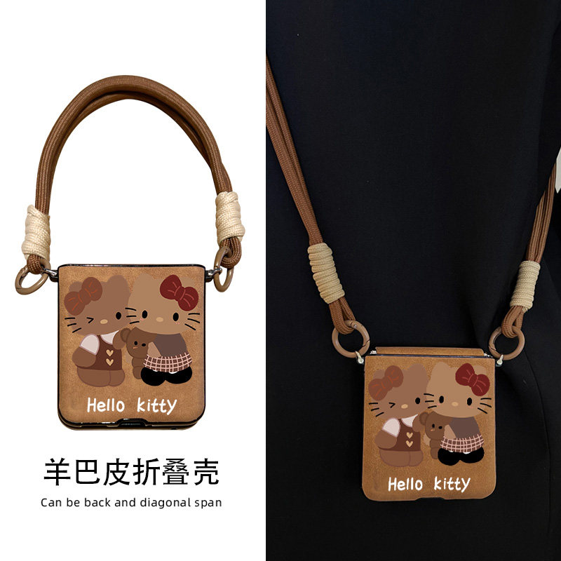 适用华为novaflip手机壳新款小折叠novaflips保护套nova flipS秋冬毛绒全包外壳高级感女斜挎带挂绳KT猫