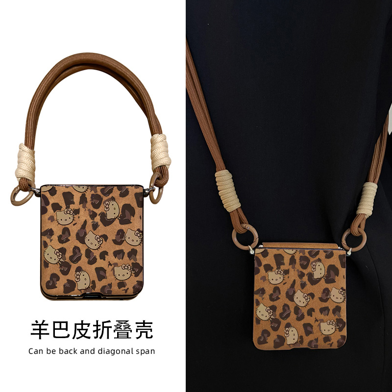 适用于oppofindn3flip手机壳新款Hellokitty豹纹秋冬皮纹findn2flip折叠屏全包防摔高级感女斜挎带挂绳n3外壳