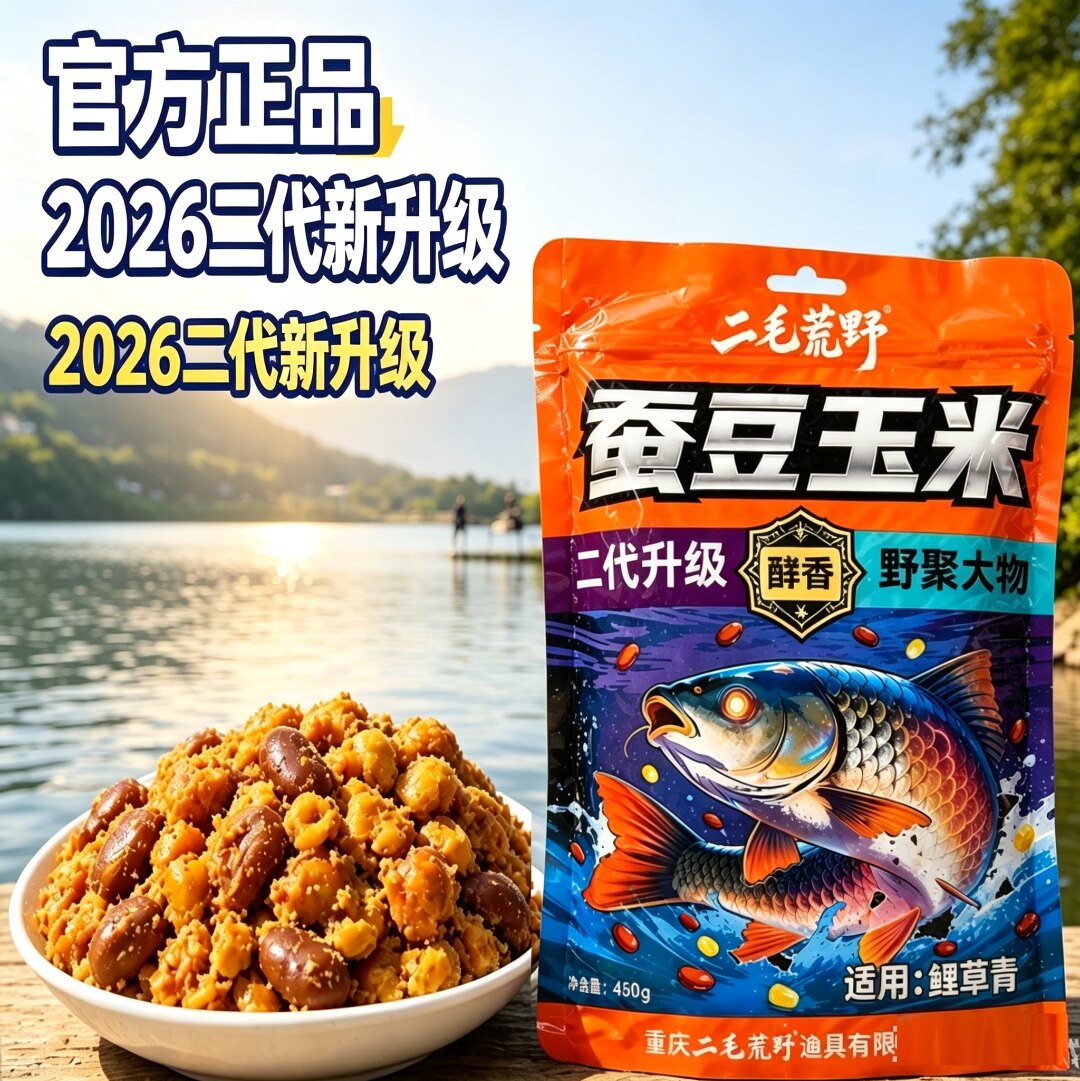 二毛荒野新品二代蚕豆玉米酵香谷麦饵料鲫鲤草鳊青钓鱼饵料窝料 - 实物图