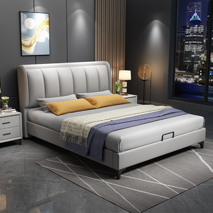 轻奢真皮床1.8米1.5米床现代简约高端双人床主次卧室储物 欧派意式
