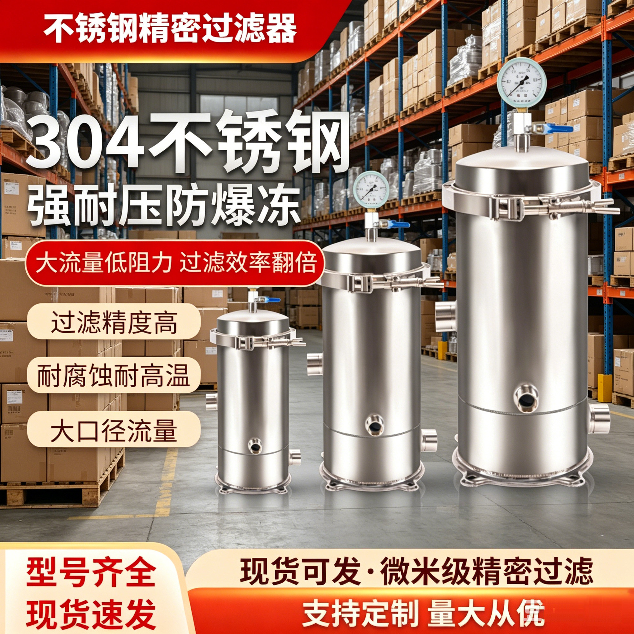 304不锈钢前置精密保安过滤器家用井水泥沙锅炉高精度大流量法兰
