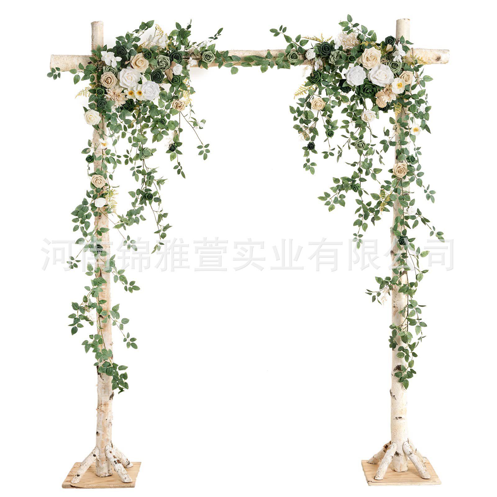 双拱门玫瑰叶仿真花环婚礼壁挂