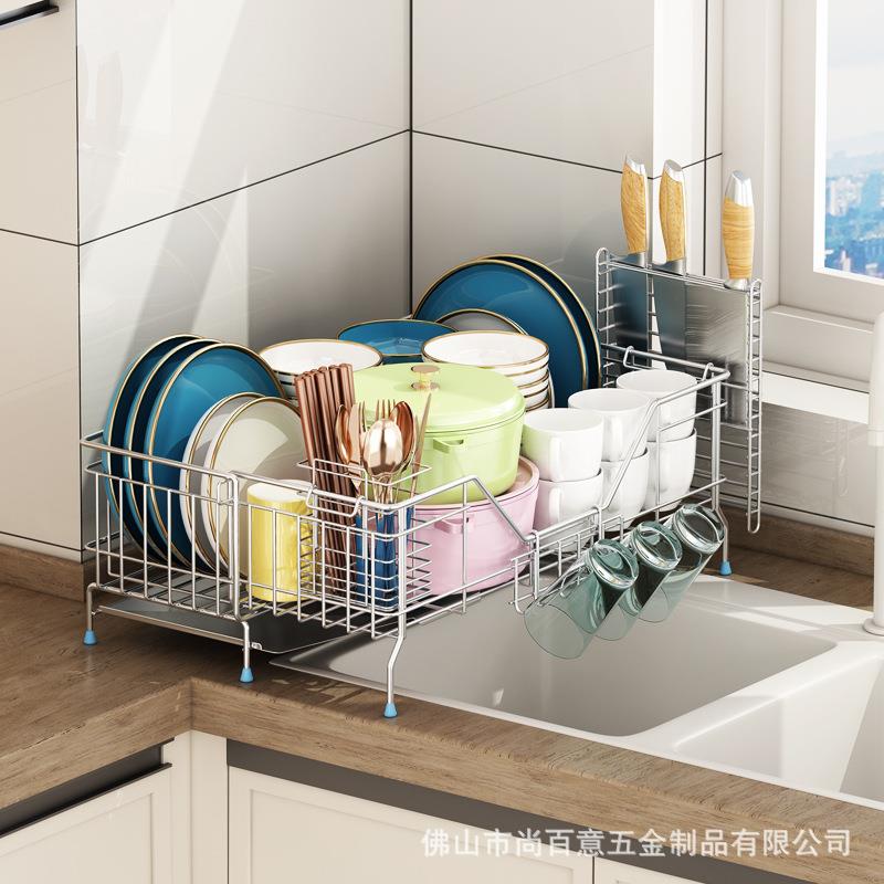 厨房放碗架沥水架304不锈钢简易大号碗筷置物架滤水架碗碟收纳架