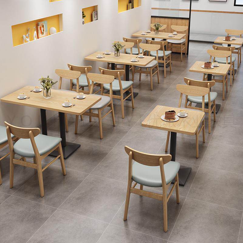 员工食堂餐桌椅奶茶店实木桌椅餐饮美食城快餐店桌椅卡座沙发组合
