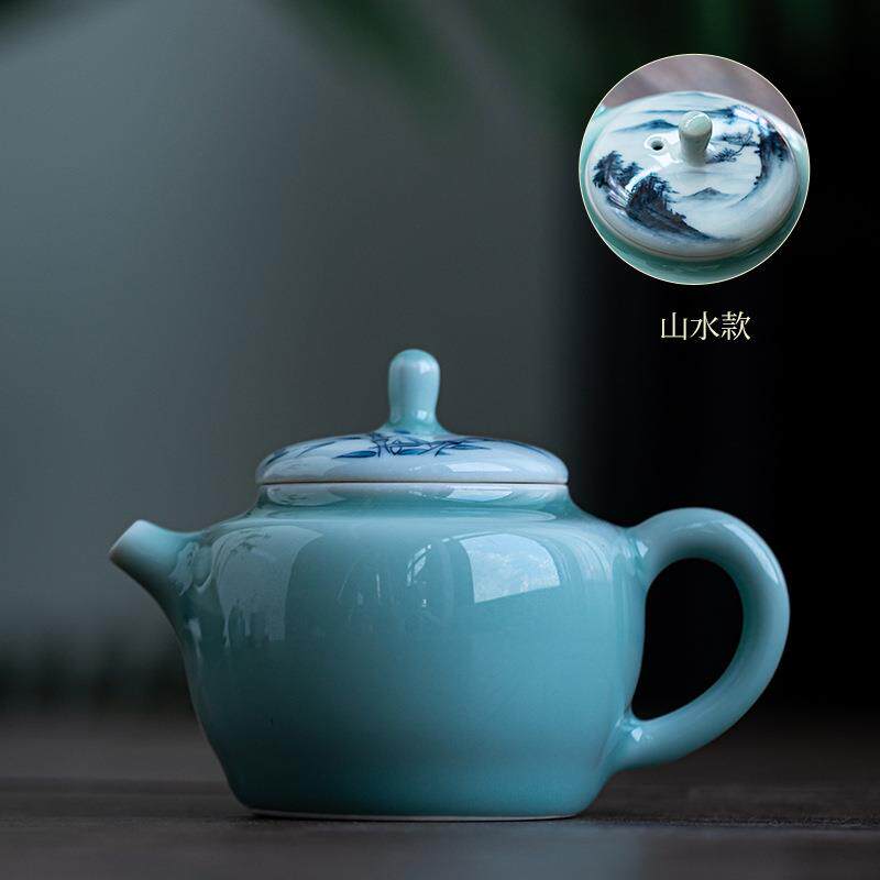 博言坊青瓷迷你小壶泡茶壶复古轻奢手绘制作单人泡茶壶