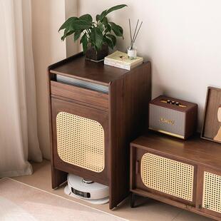 实木机器人扫地机柜子客厅无底板收纳柜带轮可移动基站置物柜