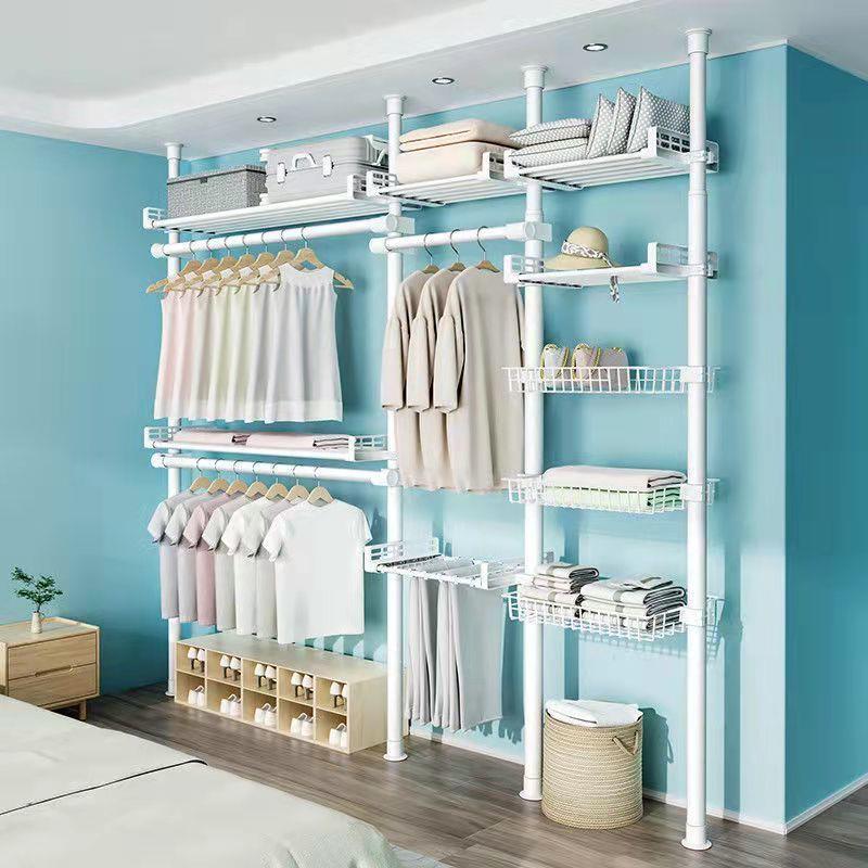 家用顶天立地衣架简易晾衣架落地折叠室内卧室单杆式双杆式晾衣杆