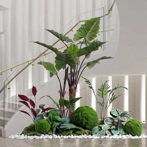 仿真植物造景装饰室内楼梯下转角落地假绿植景观餐厅盆栽树布置