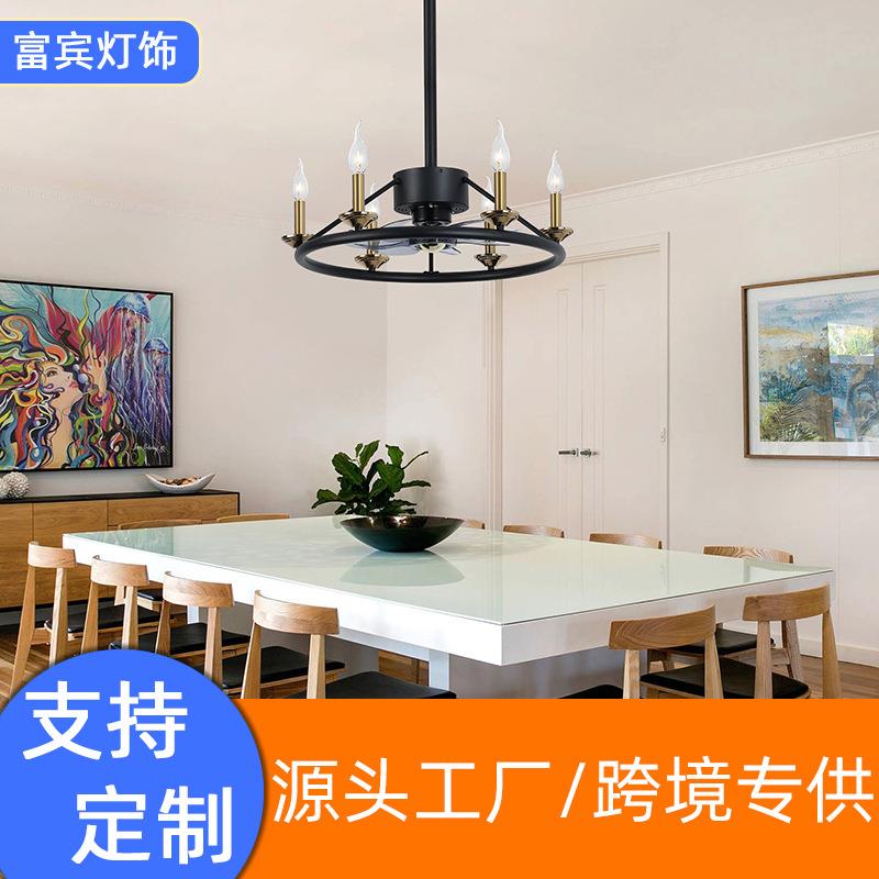 美式风扇圆形大吊灯烛台尖泡欧式复古新中式客厅卧室书房风扇吊灯