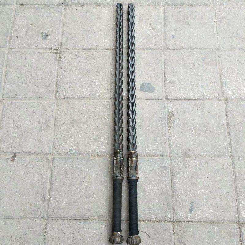 武术器械仿古做旧十八般兵器钢鞭双锏龙头实心双鞭兵器麦穗鞭