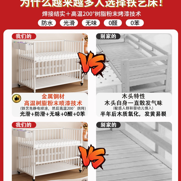 无甲醛铁艺烤漆可拼接婴儿床