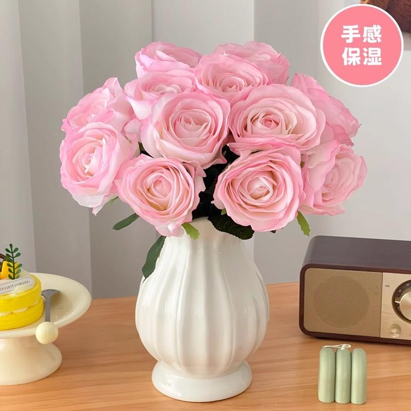 高级感手感保湿玫瑰仿真花假花摆设客厅餐桌装饰花仿生干花束摆件