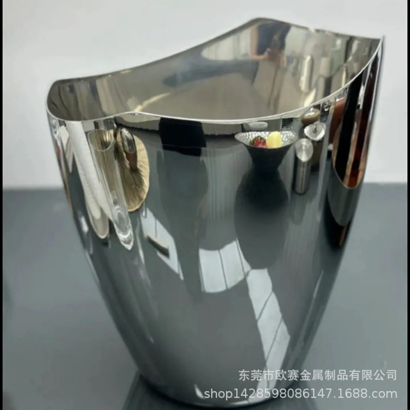 不规则轻奢不锈钢冰桶轻奢双层冰块存放桶创意香槟桶红酒冰镇冰桶