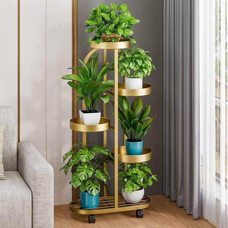 众之亿花架子客厅落地式可移动花架带轮铁艺花盆阳台置物架轻奢新