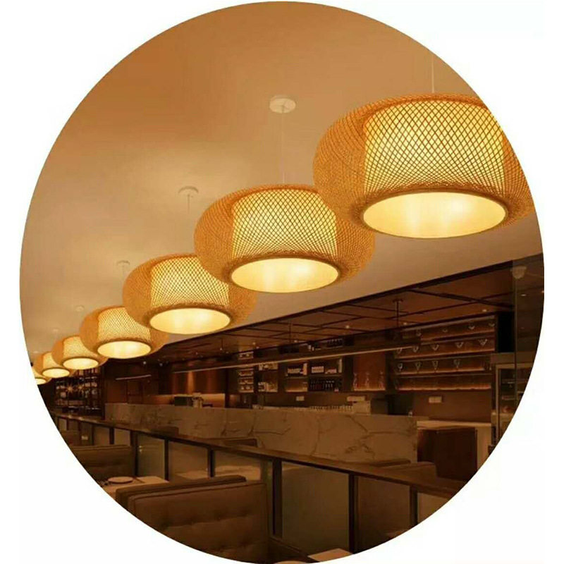 中式餐饮竹藤吊灯过道吧台